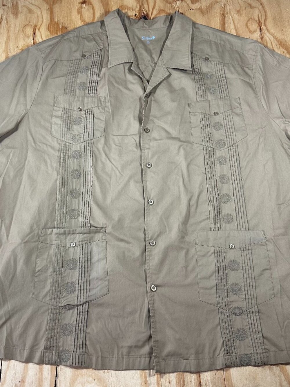 KS Island Olive Guayabera Button Up Shirt - Size 6XL